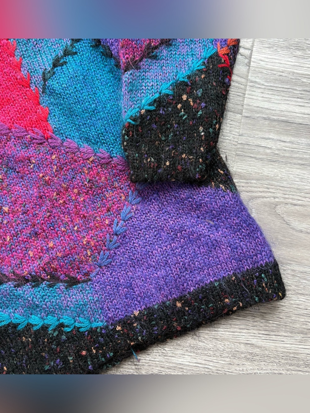 Vintage Segrets Sun Prints Mohair Blend Patchwork Mock Neck Sweater M Chunky - Picture 3 of 14